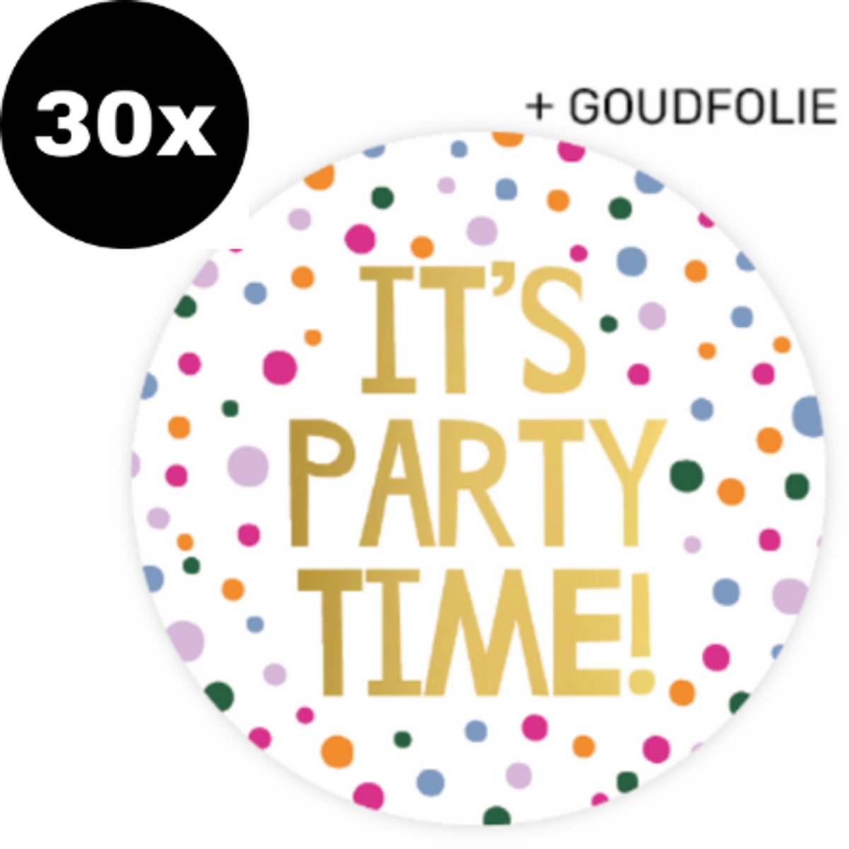 30x ZOETTT Sluitsticker Its party time! | Confetti | 50 mm | Goudfolie | Traktatiesticker Hoera | Cadeausticker | Sluitzegel | Sluitsticker | Traktatie - Verjaardag - Feest | Kinder traktatie